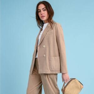 Circolo 1901 Double Breasted Button Oxford Boxy Blazer Jacket Camel Tan Brown 6